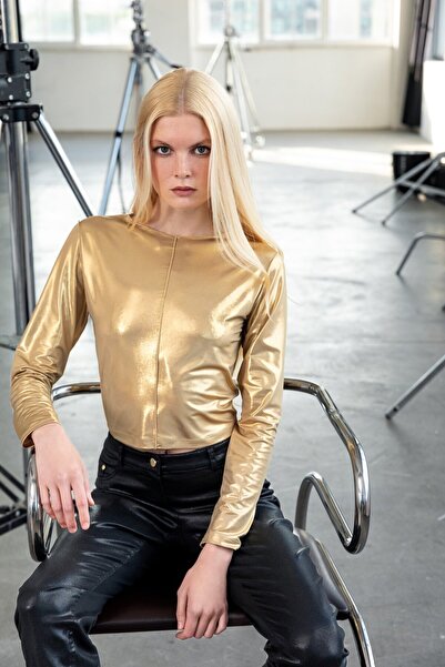 KASHA 25KB029 PARLAK CROP BLUZ