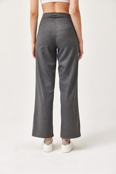 CALİENTE Single Button Wide Leg Fabric Trousers Smoked