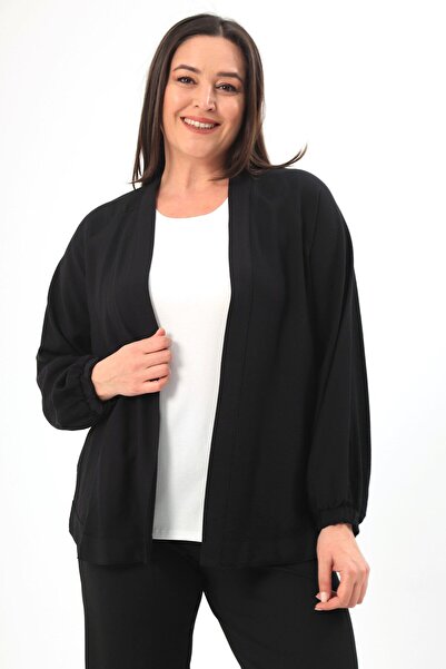 Metpoint Trend42plus Büyük Beden Sırt Taş Baskılı Oversize Siyah Ceket