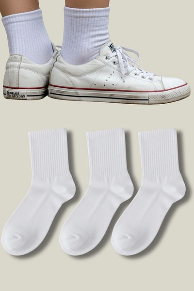 GezBros 3 Pairs White Color Tennis College Socks