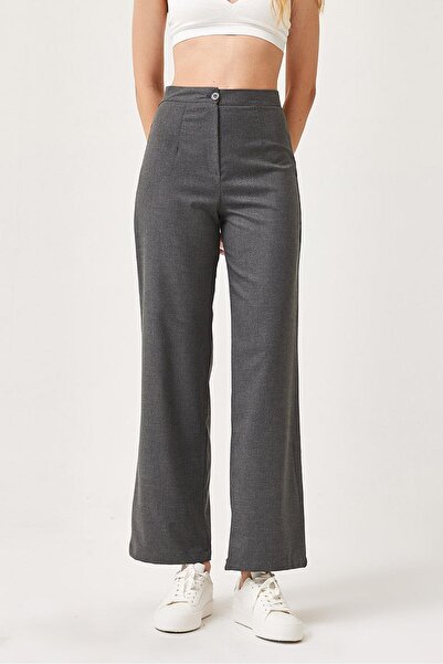 CALİENTE Tek Düğme Bol Paça Kumaş Pantolon Füme
