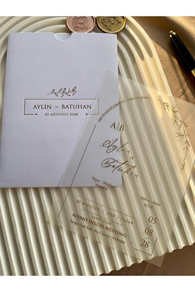 emindijital Beyaz Zarf Şeffaf Nikah, Nişan, Kına, Düğün Davetiyesi - 50 Adet