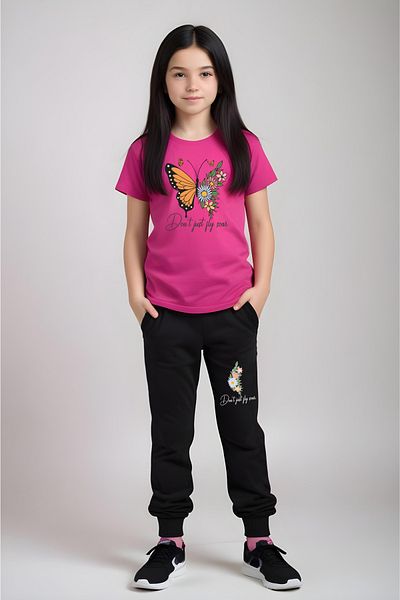 panios kids Don'T Just Fly Printed Girls' T-Shirt and Sweatpants Bottom-Top Set