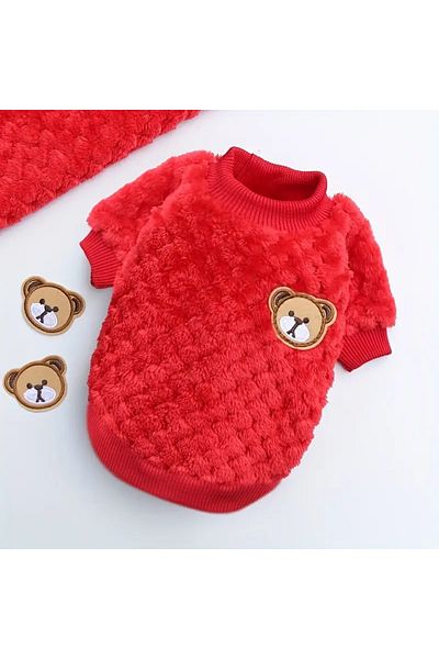 Lady Fify Red/Beige Sweater with Teddy Bear for Cat Dog