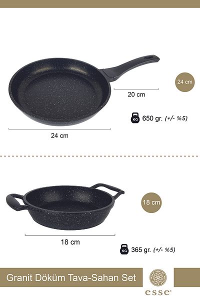 Esse 24 cm Pan and 18 cm Sahan Granite Casting Set - Black E0076