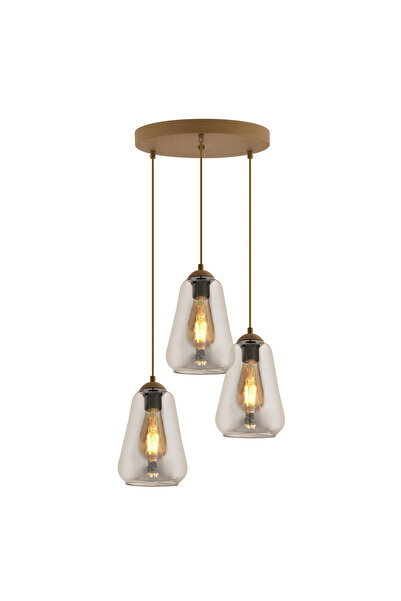 Apliqa Rita 3'lü Yuvarlak Eskitme Füme Camlı Modern Salon Sarkıt Avize