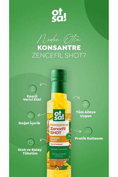 Otsa Ginger Shot, Portakal, Limon, Bal Ve C Vitamini Içeren Doğal Karışım Zencefil Shot 350g