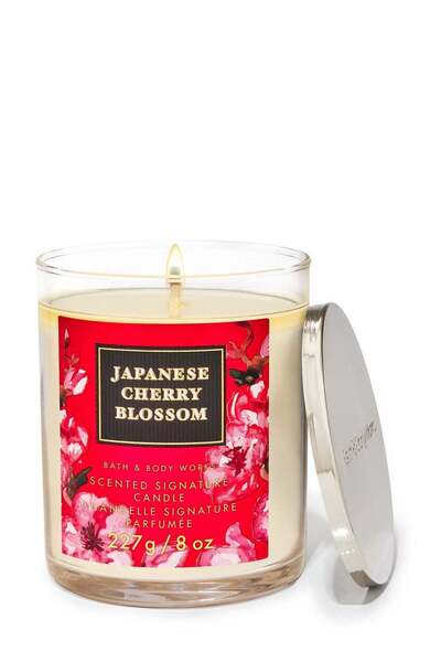 Bath & Body Works شمعة بفتيلة واحدة تحمل توقيع زهرة الكرز اليابانية