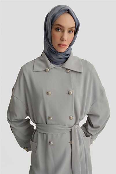 Armine Kol Yırtmaçlı Kruvaze Kap 25y7800 Gri