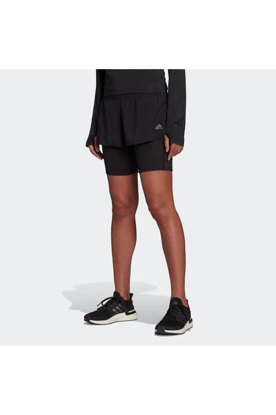 adidas Run Icons Two-In-One Kadın Siyah Koşu Şortu (H57754)