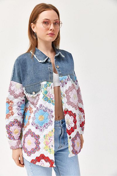 CALİENTE Jachetă matlasată de denim alb