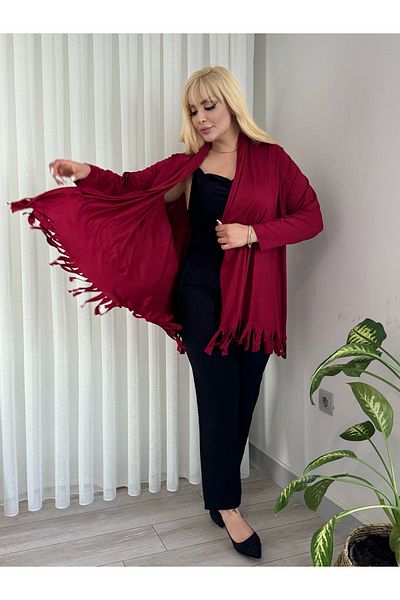 ViolettaXL Women's Large Size Asymetric Cut Tassel Detail Flexible Salaş Cardigan
