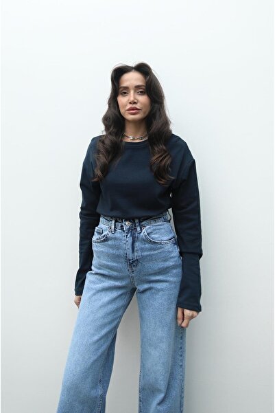 Havoş Navy Blue Interlock Textured Sweatshirt