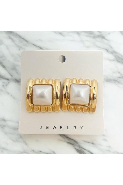ZRA Gold Square Pearl Earrings