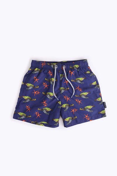 AYYILDIZ 106 Navy Blue Green Patterned Boys' Swim Shorts