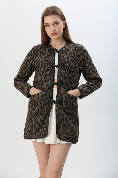 CALİENTE Jachetă din piele cu model leopard