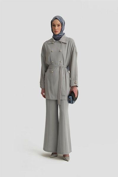 Armine Gray Sleeve Slit Double Breasted Cap 25Y7800