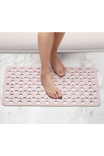 MAİN SHOP 2 Pieces of Bathroom and Shower Cabin Rectangular, Bathtub Anti-Slip Suction Cup Bath Mat Pink