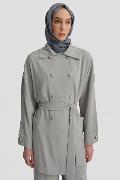 Armine Kol Yırtmaçlı Kruvaze Kap 25y7800 Gri