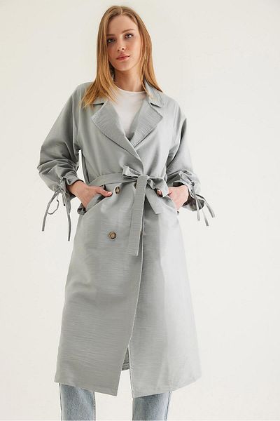 CALİENTE Lace-Up Trench Coat with Tunneled Ankle Gray