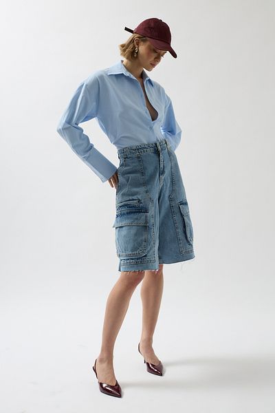 Black Fashion Blue Bermuda Denim Shorts - Cargo Pocket