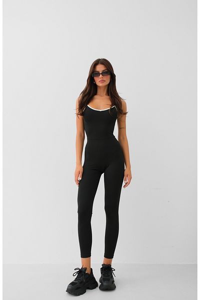 Black Fashion Black Sports Jumpsuit - Piping Detail