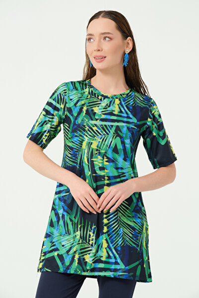ALFASA Patterned Half Sleeve Half Covered Swimsuit
