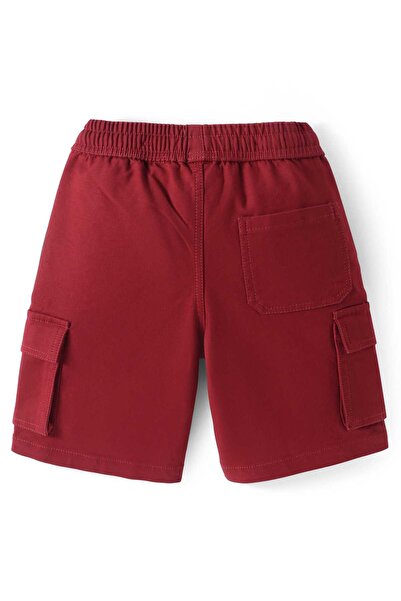 Pine kids Cotton Woven Knee Length Solid Color Cargo Shorts - Dark Red