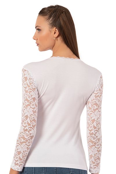 ÖZKAN underwear Özkan 7428 - Γυναικεία ελαστική και άνετη μπλούζα, μακρυμάνικη, στρογγυλή λαιμόκοψη, δαντέλα βισκόζης Lez