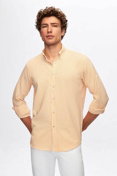 D'S Damat Πουκάμισο Ds Damat Regular Fit με πορτοκαλί ρίγες