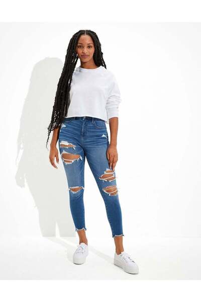 AMERICAN EAGLE بنطلون جينز ضيق بخصر مرتفع وممزق من AE Dream