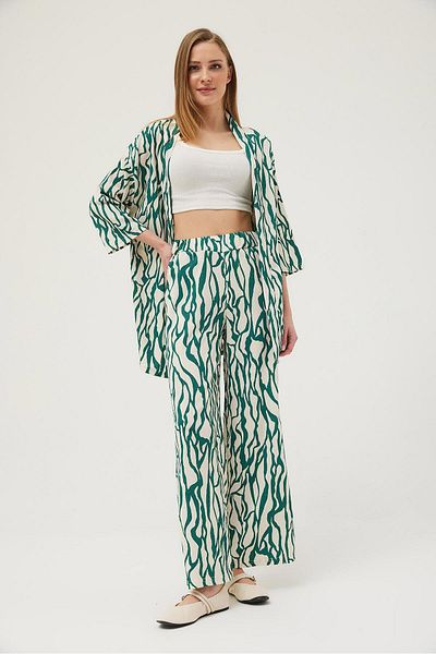 CALİENTE Kimono Pants Crinkle Women's Double Set Green