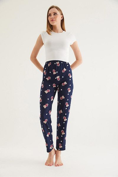 CALİENTE Pantaloni de pijama de damă cu talie elastică bleumarin