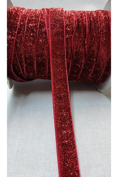 Hobigram Glitter 2 cm Ribbon - Red Glitter Velvet Ribbon (3 Meters)