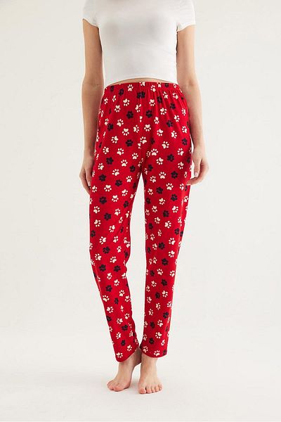 CALİENTE Pantaloni de pijama de damă cu talie elastică roșii