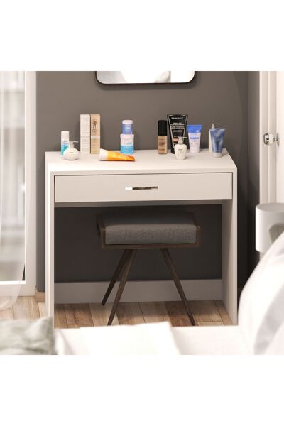 Bicabin Arya Novella Mode Çekmeceli Bölmeli Beyaz Makyaj Masası (KULPLU)