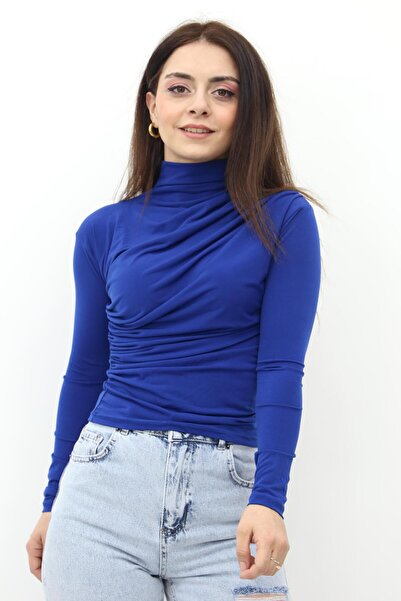 Betül Nayir Bluză cu detaliu drapat albastru