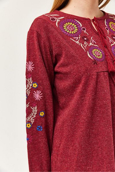 CALİENTE Hera Fabric Front and Sleeves Embroidered Double Suit Burgundy