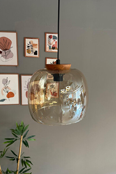 Bamyum Dijon Bal Rengi Sarkıt Avize Tabak Ahşap Başlık Salon Mutfak Avizeleri...