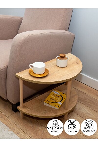 PEKA Yarım Daire Yan Sehpa - Salon - Oturma Odası Zigon Sehpa - Safir Meşe