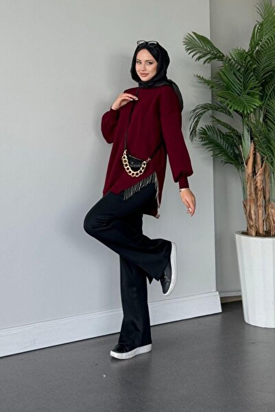 Şule Giyim Semi-Chain Knitwear Sweater Claret Red