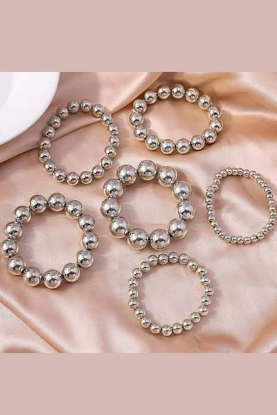 PETEK AKSESUAR 6 Pcs Metallized Mix Ccb Beads Rubber Bracelet