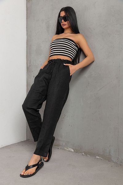 Maule 100% Genuine Linen Carrot Cut Lace up Elastic Women's Trousers @Valensiya