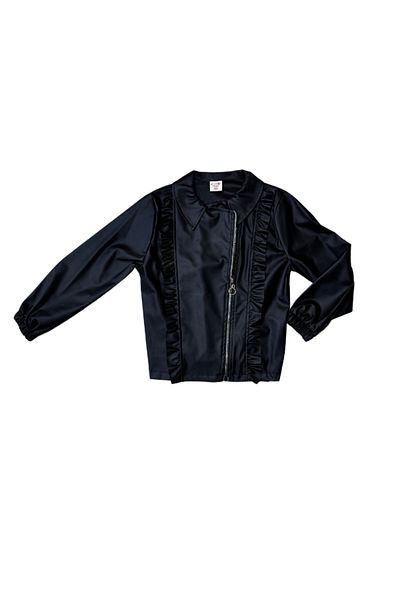 Rhythm Clothing Filekids Girls' Casual Jacket with Ruffle Detail, Side Zipper Closure, Waterproof, Leather Look