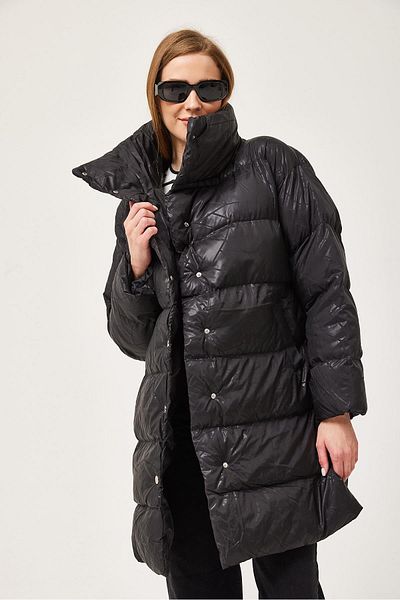 CALİENTE Palton puf oversize cu guler înalt negru