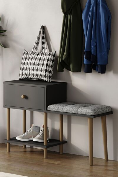 PEKA Puflu Ayakkabılık Düşer Kapaklı Ayakkabılık Raflı Ayakkabılık Iki Raflı-antrasit