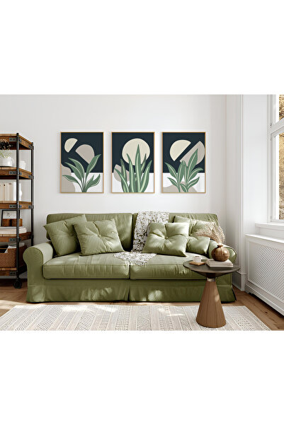 ARTCASTLE Set de 3 tablouri cu ramă din lemn, verde