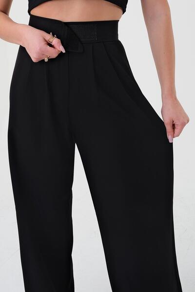 Hazel Kadın Siyah Yüksek Bel Cırtlı Palazzo Pantolon