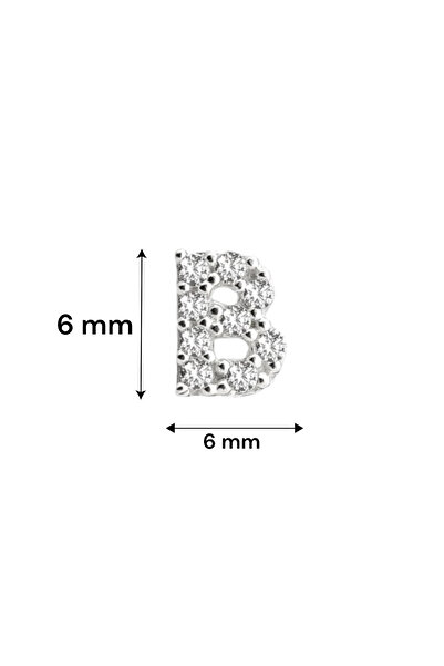jelux silver Gümüş 925 Ayar Zirkon Taşlı B Harfli Tekli Küpe