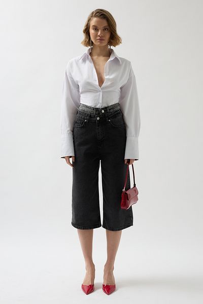 Black Fashion Gray Bermuda Denim Shorts - Double Belt